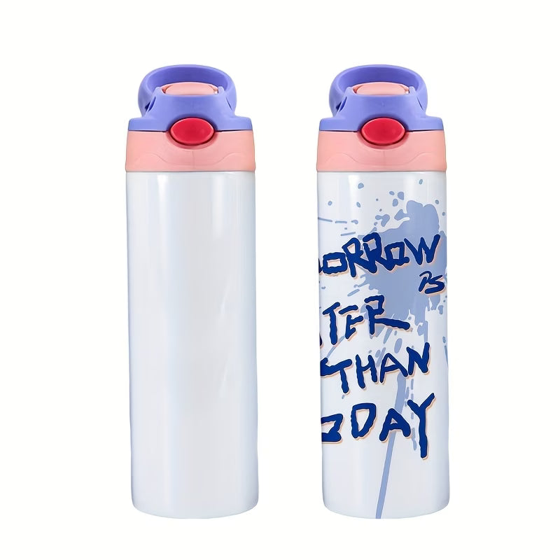 Aluminum Children's Bottle of 500ml - White color with colored lid